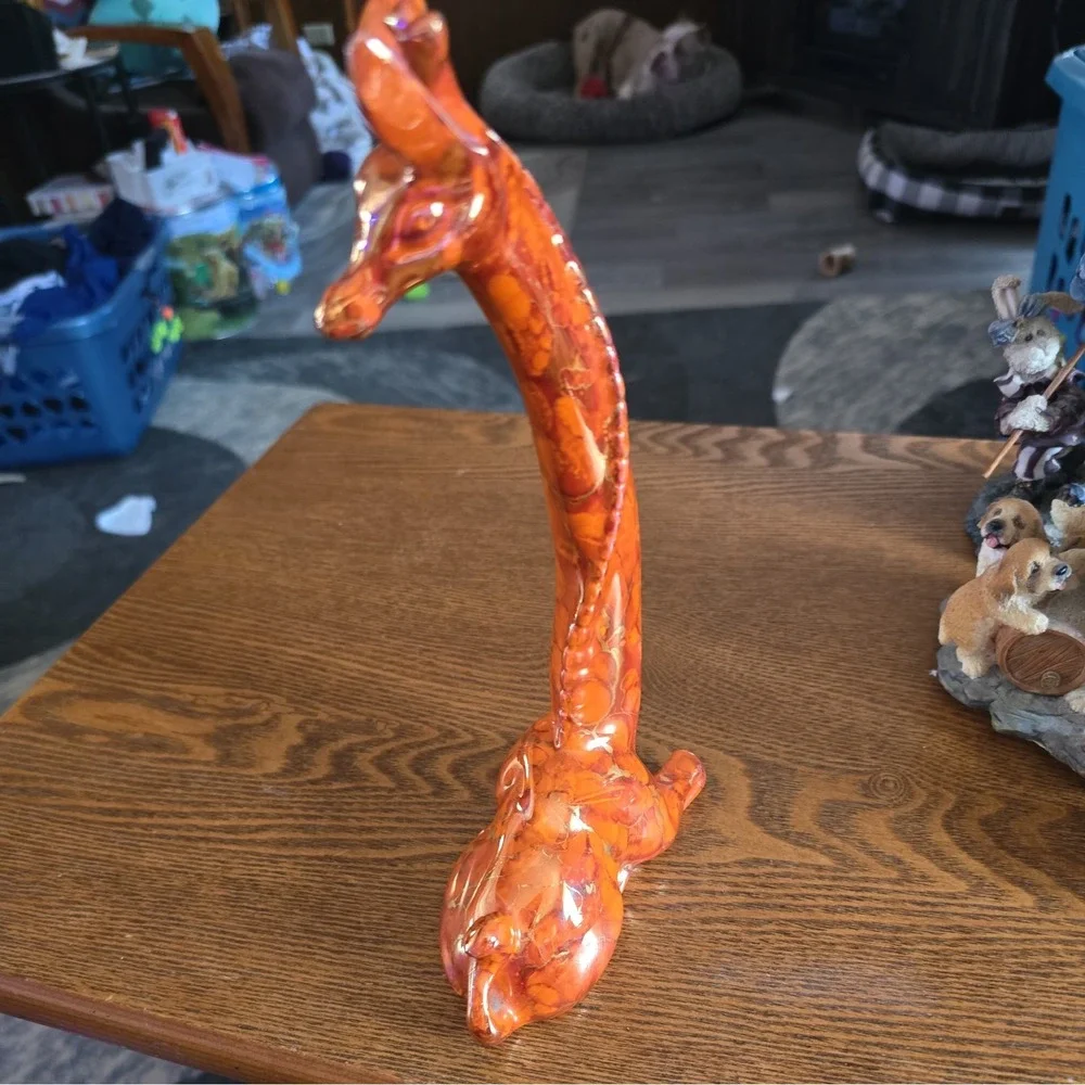 Vintage Orange Gold Ceramic Bubble Glaze Giraffe Figure Statue Decor Shelf Prop